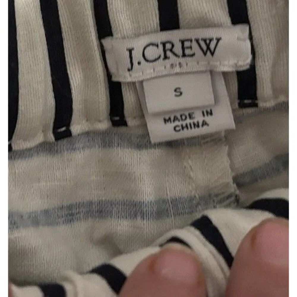 J Crew Unisex Beige Striped Drawstring Sweat Shorts Linen Cotton Size S